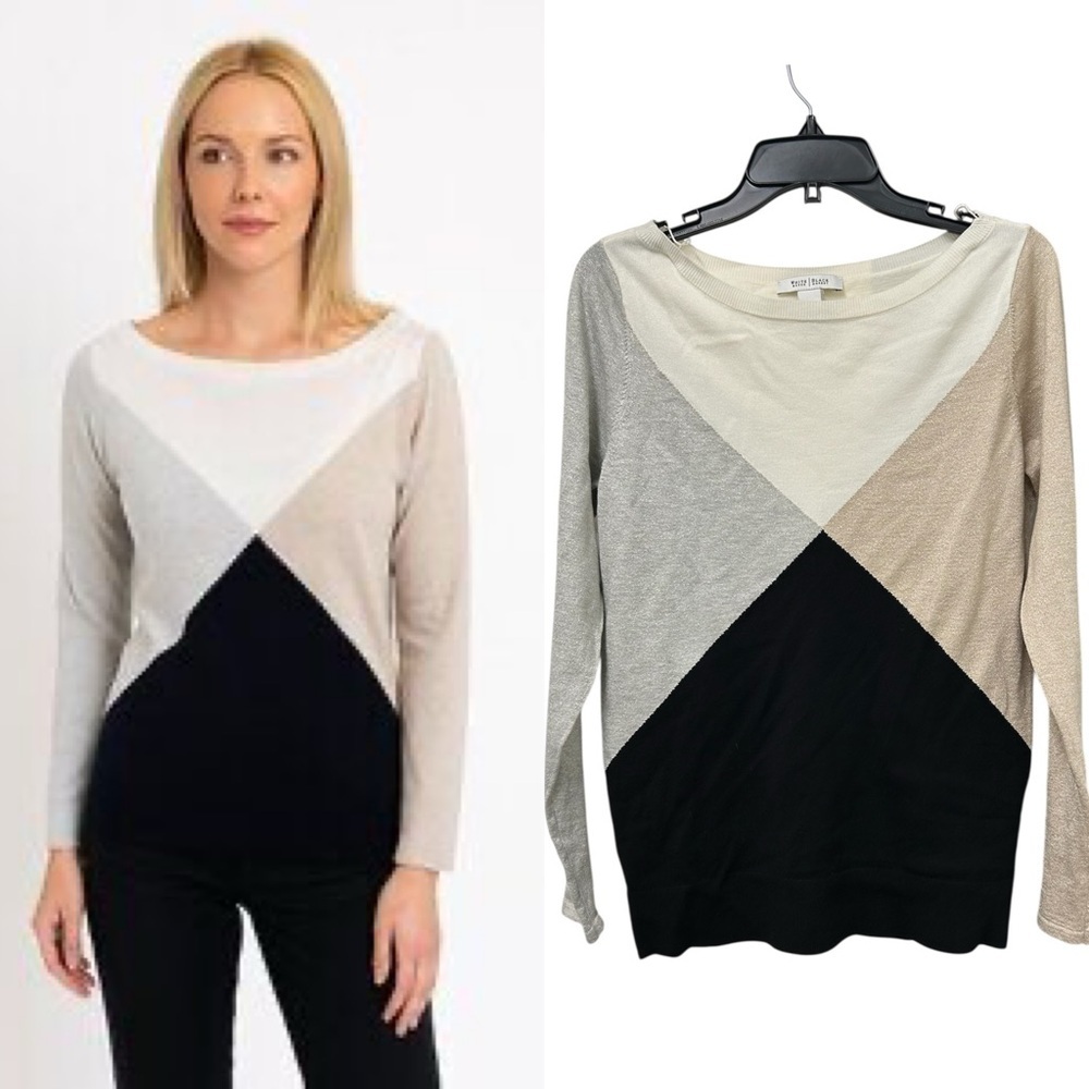 White House Black Market Square Colorblock Pullover Sweater, Size M